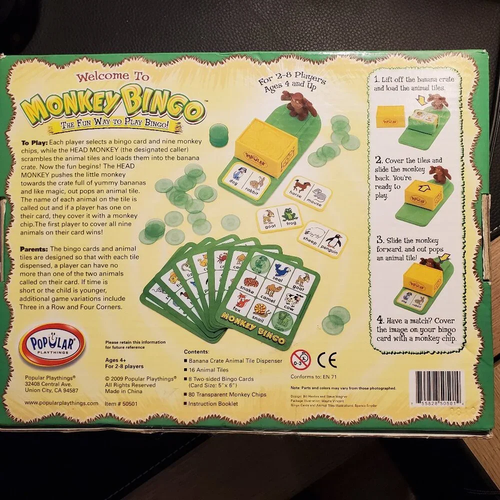 Monkey Bingo Game Kids Children Family